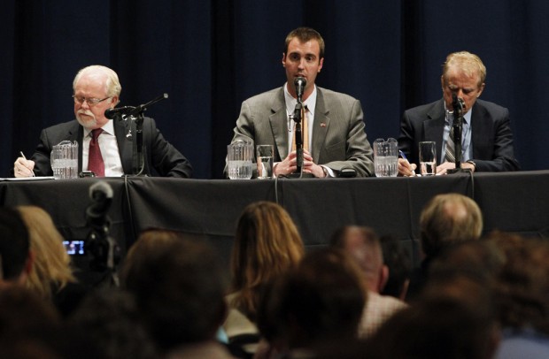Social Security, health dominate CD8 debate Last forum sees Barber, Kelly staking out familiar ground    