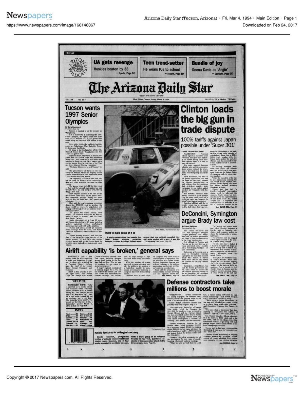 Arizona Daily Star front page March 4, 1994