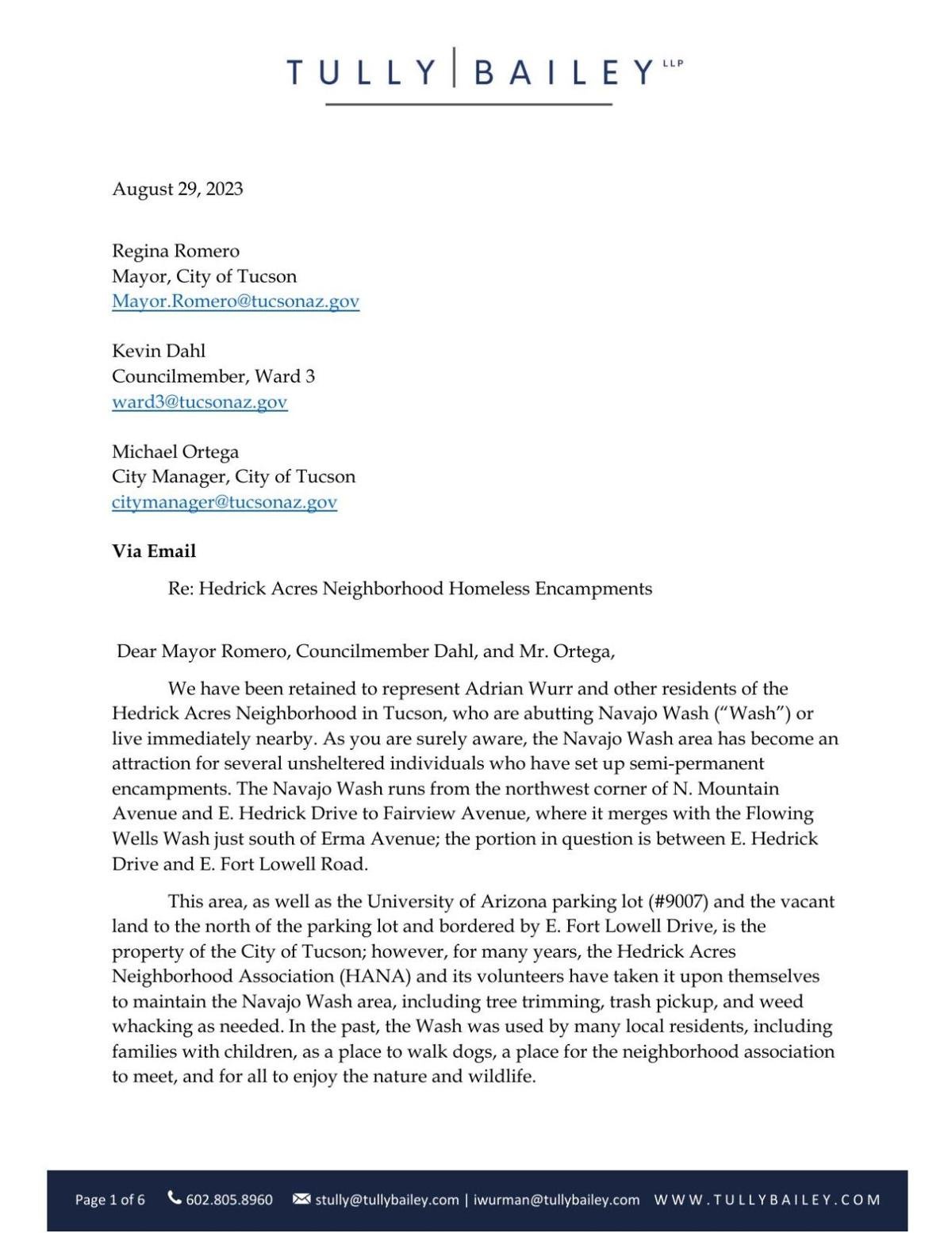 Law firm's letter to Tucson officials