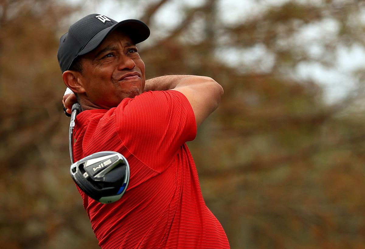 ORLANDO, FLORIDA- DECEMBER 20: Tiger Woods of the United States hits his tee shot on the 15th hole during the final round of the PNC Championship at the Ritz Carlton Golf Club on December 20, 2020 in Orlando, Florida.