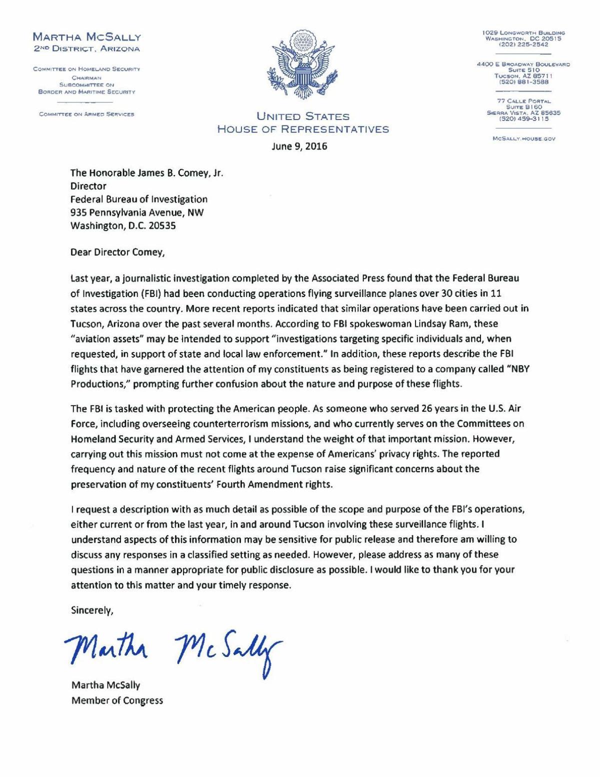 McSally letter to FBI director