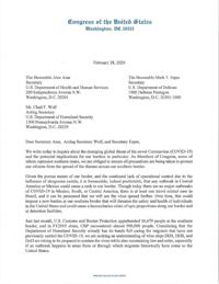 Congress members' Feb. 28 letter on COVID-19 at the border