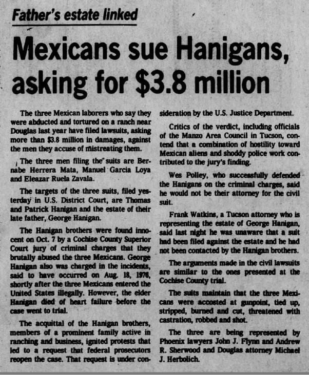 Nov. 2, 1977: Mexicans sue Hanigans, asking for $3.8 million