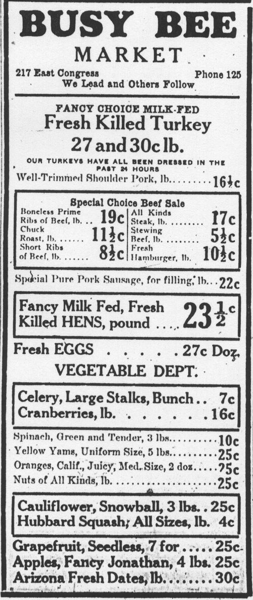 31 Thanksgiving grocery ads from Tucson's past