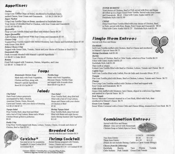 Manuel's menu