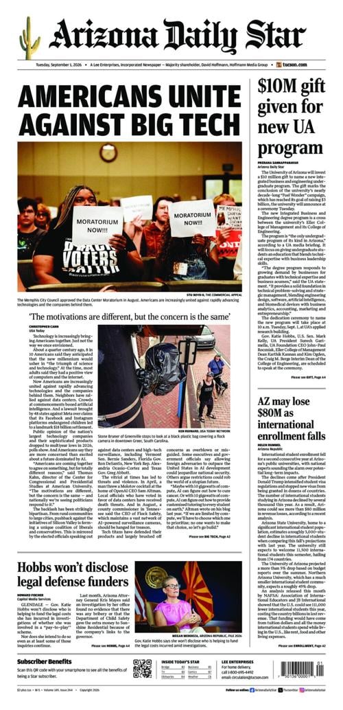 Today's front page from the Arizona Daily Star