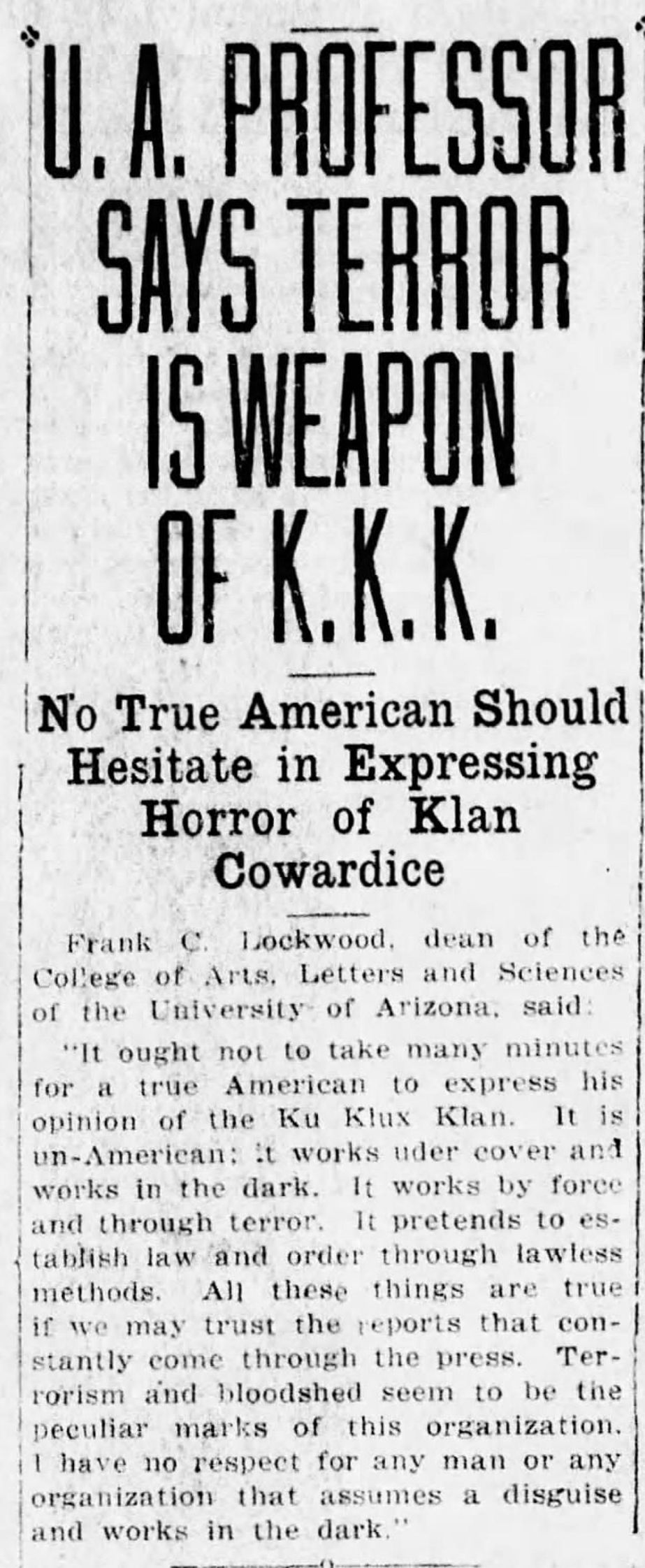 UA professor says terror is weapon of KKK