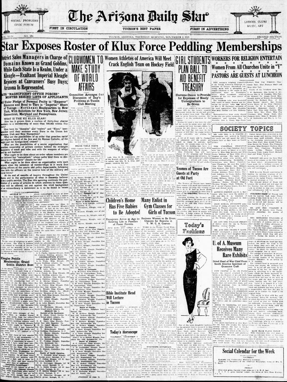 Star exposes roster of Klux force peddling memberships