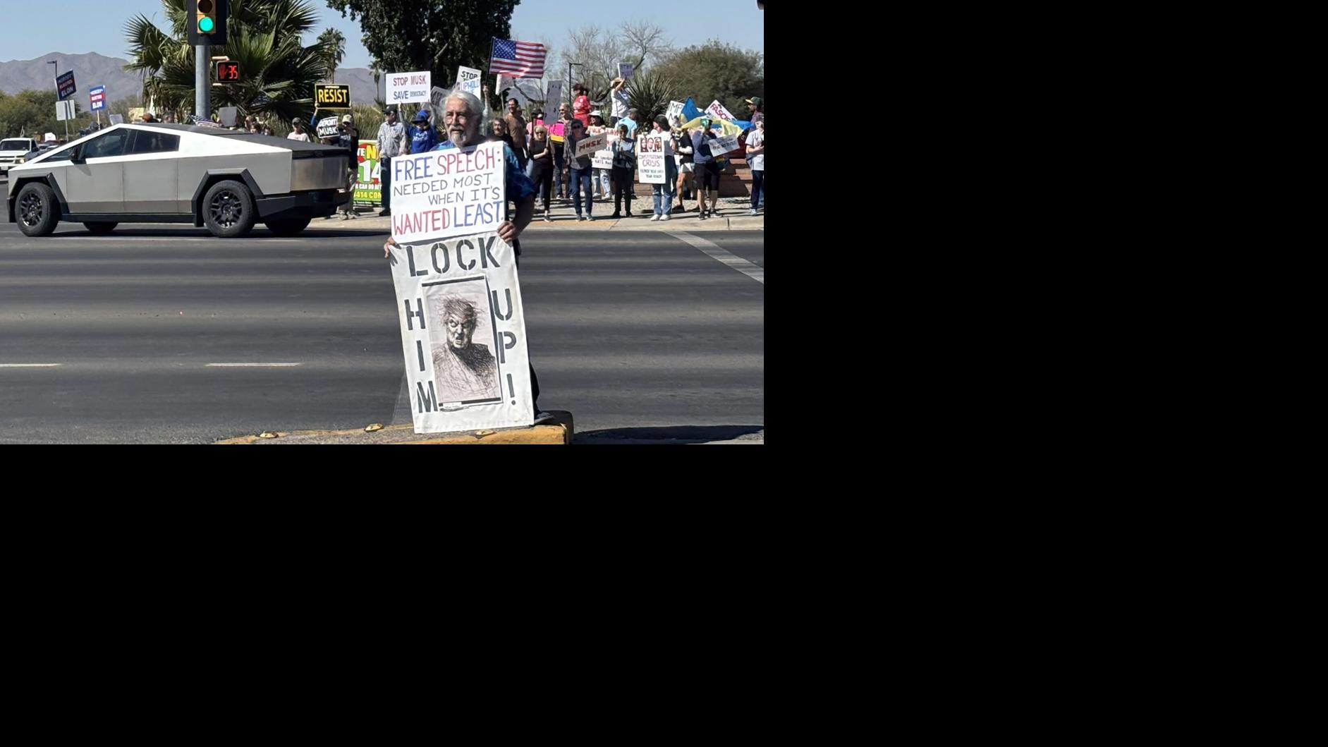 About 1,000 in Tucson protest Musk, Trump