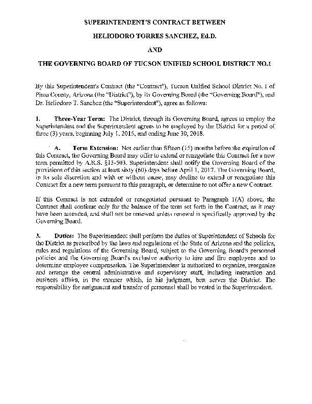 Revised TUSD Superintendent Contract
