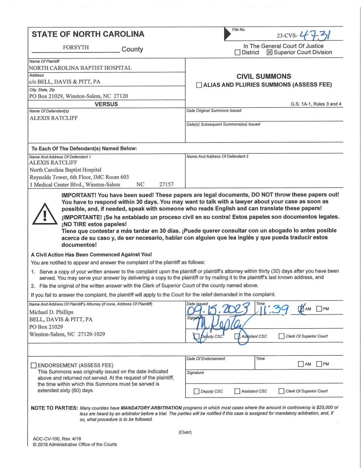 Baptist summons on Ratliff