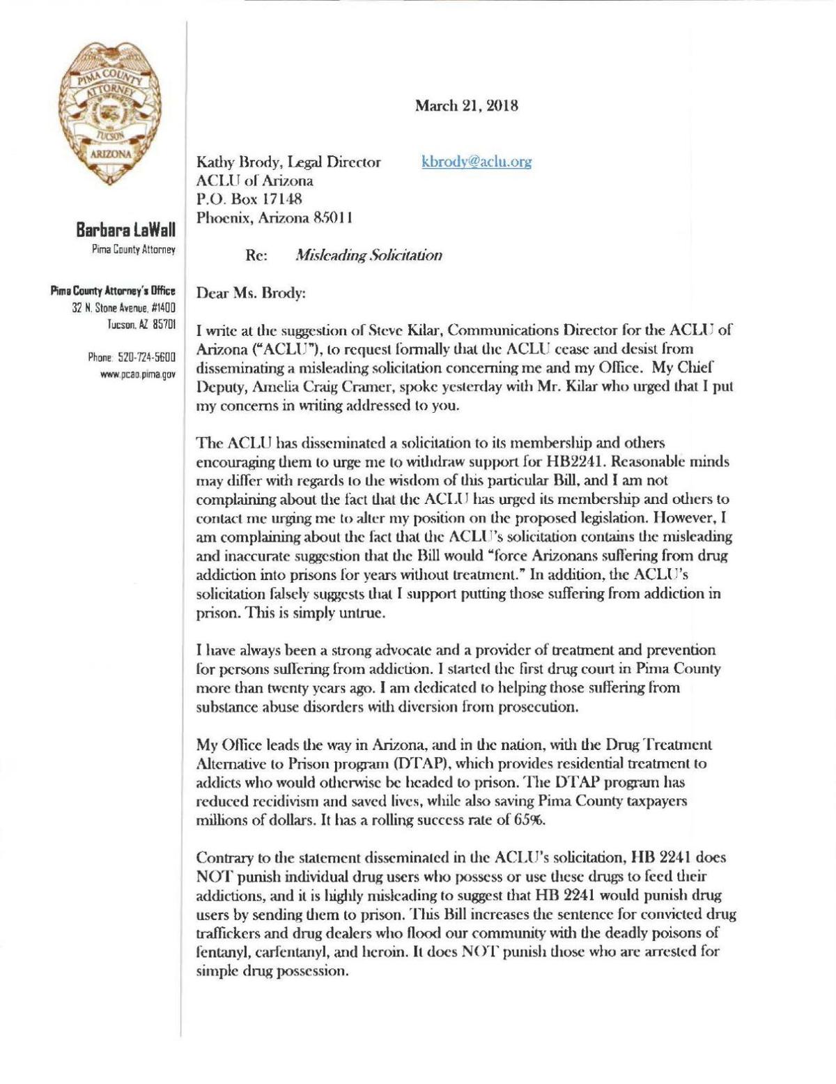 PCAO letter to ACLU