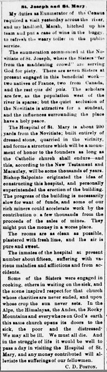 Arizona Daily Star article April 30, 1880, a letter from C.D. Poston