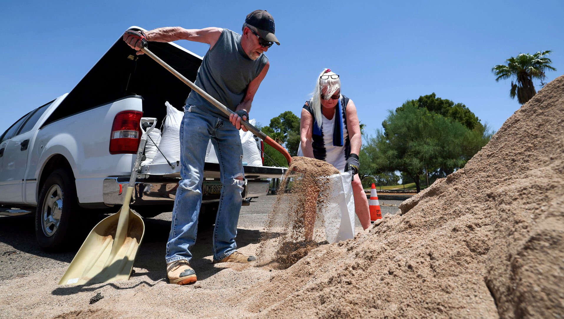 Tucson monsoon: A rainy day and sandbags