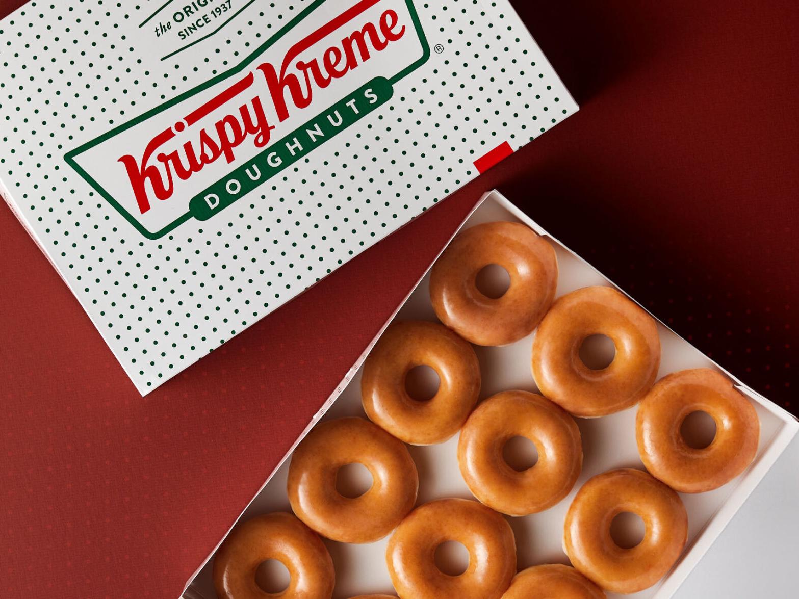 Krispy Kreme donuts and box.