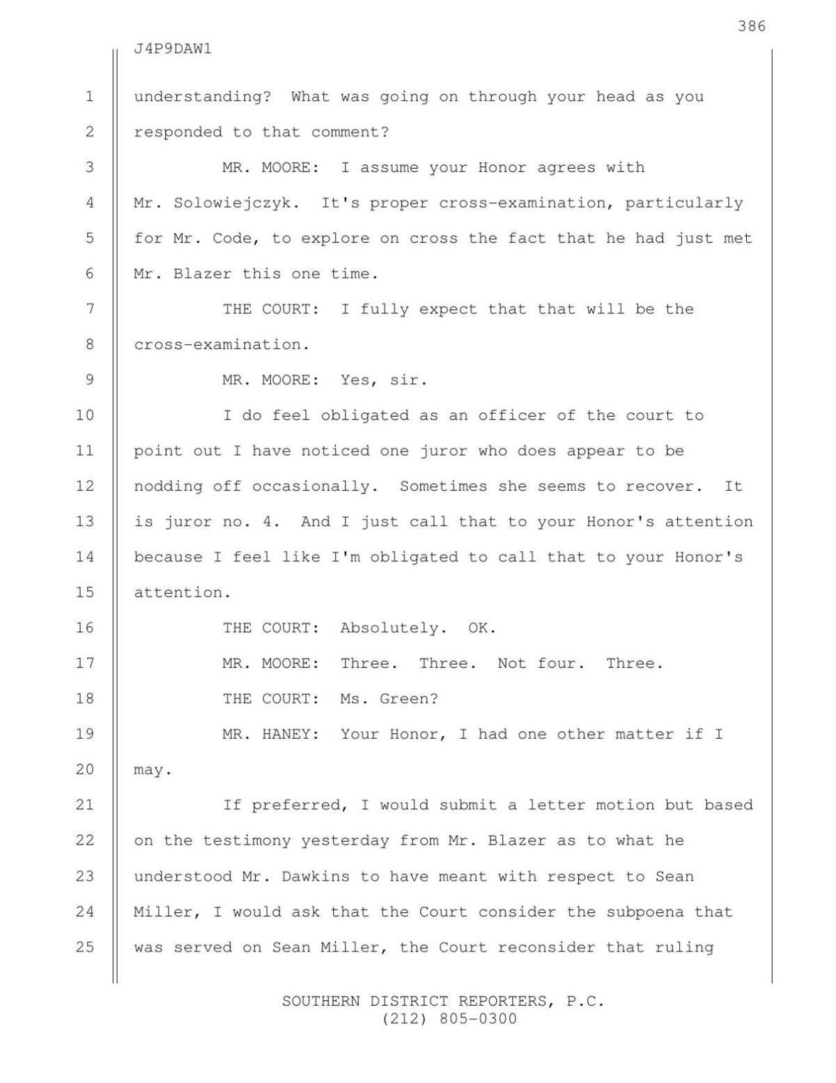 Transcripts of court discussion about Sean Miller