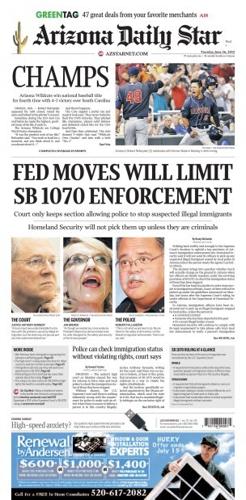 Arizona Wildcats win: The Arizona Daily Star's front page for June 26, 2012