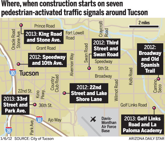 Map: Pedestrian-activated traffic signals