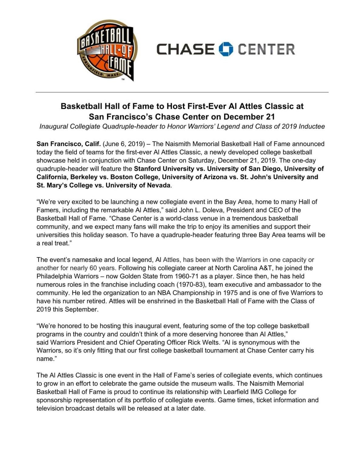 Al Attles Classic news release