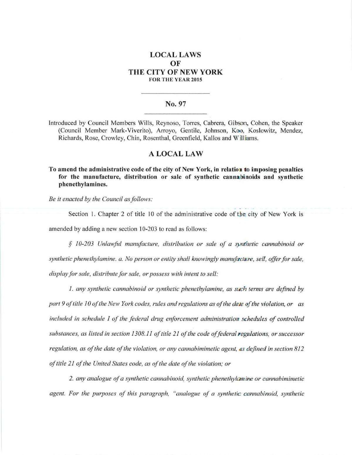 Similar law in NY that bans sale of synthetic drugs