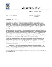 Fire chief's memo about budget