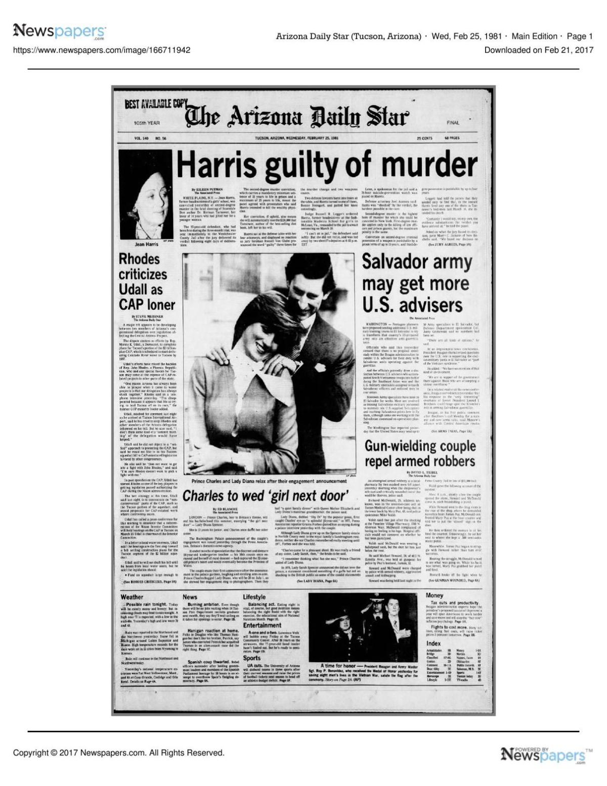 Arizona Daily Star front page Feb. 25, 1981