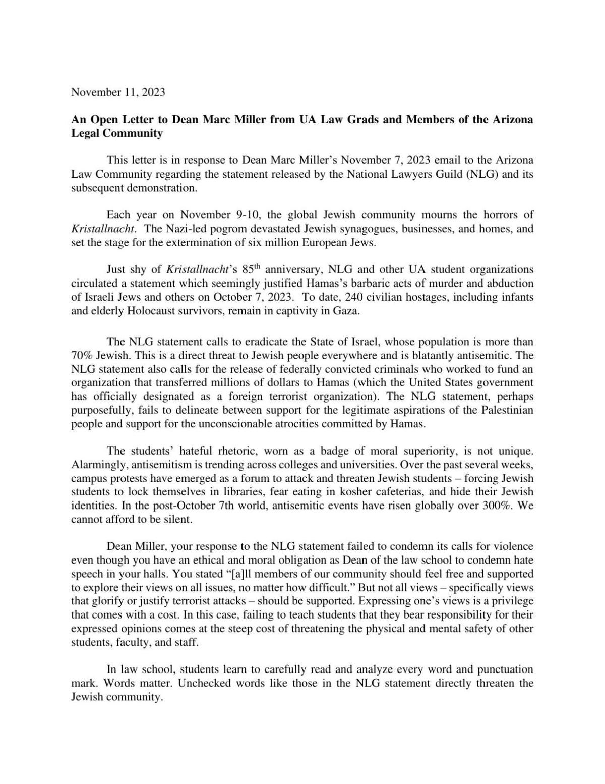 Law school alumni criticize dean's position on antisemitism