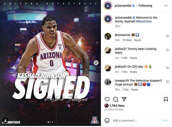 Arizona basketball welcomes Keshad Johnson
