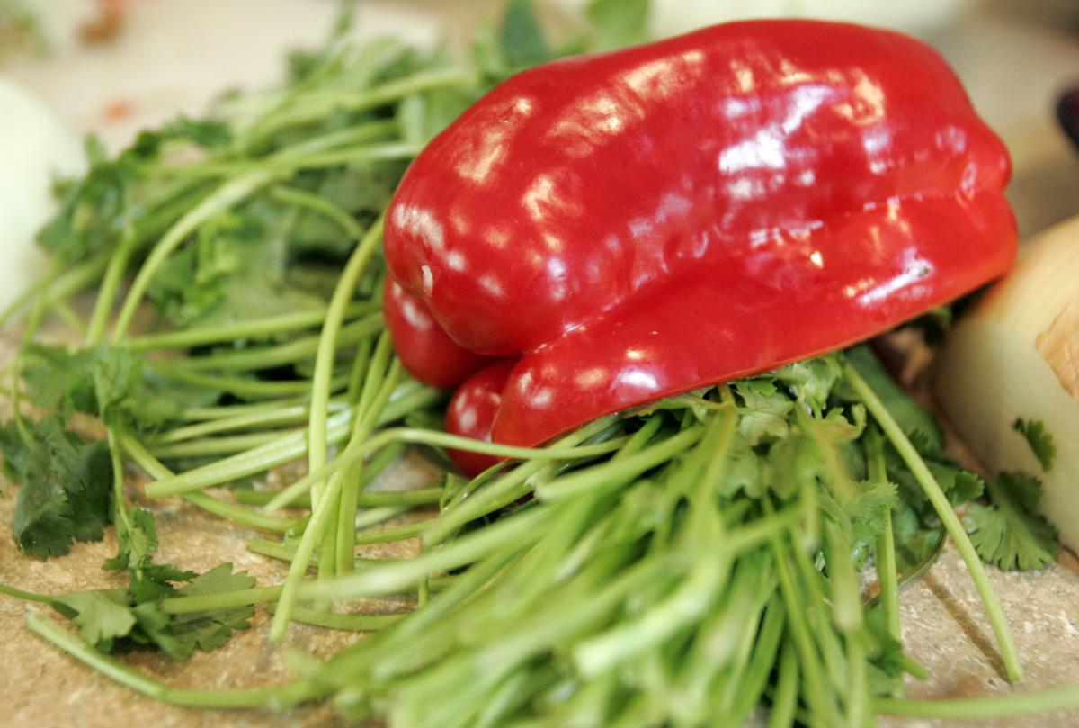 Red bell pepper and cilantro
