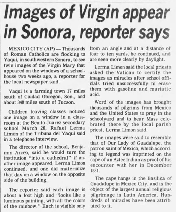 April 9, 1982: The Virgin in Sonora