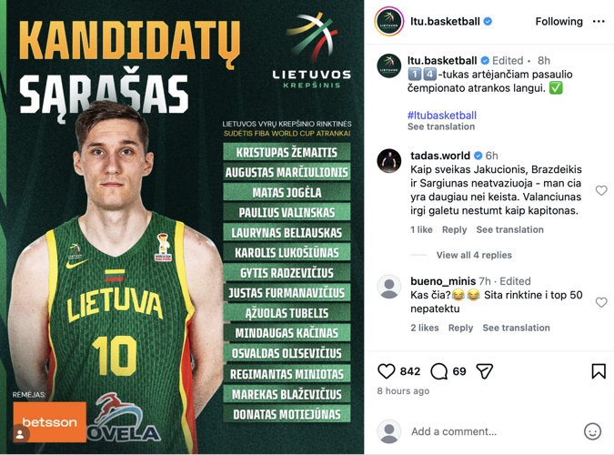 Lithuanian senior team roster August 2026