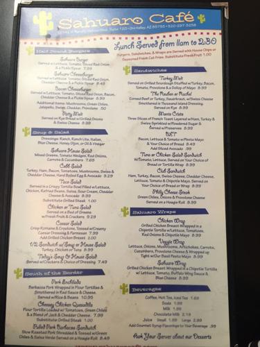 Sahuaro Cafe menu
