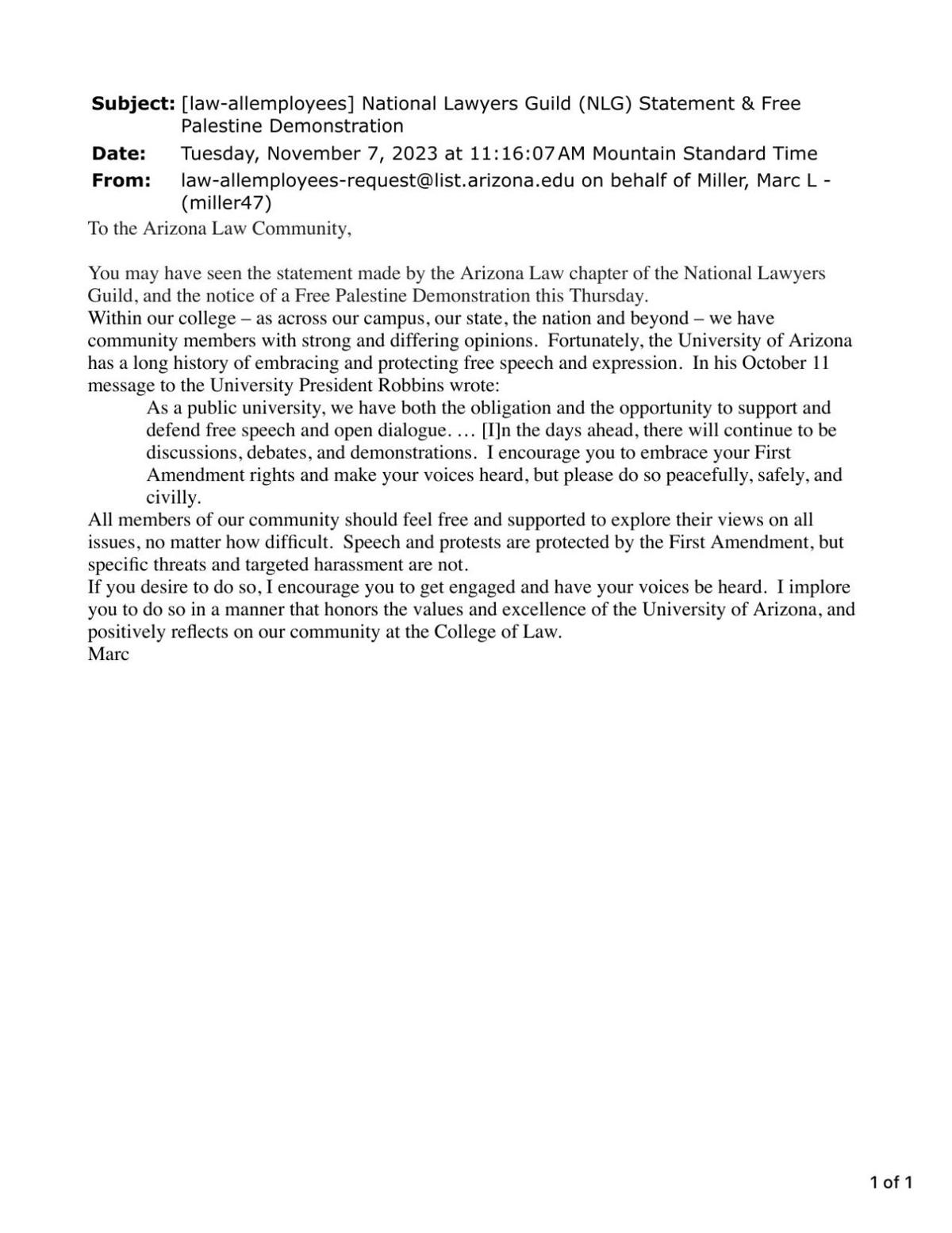 Law school dean response to National Lawyers Guild