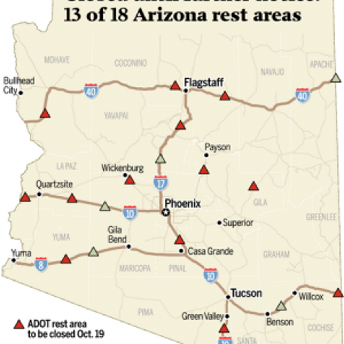 13 Of 18 State Run Rest Stops To Be Shut Government Politics Tucson Com Map Of Rest Areas