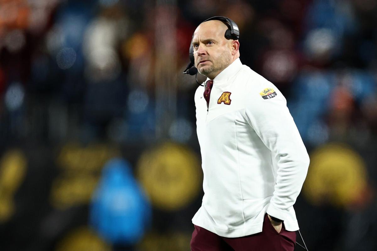 Minnesota head coach P.J. Fleck looks on during the second half of the Duke's Mayo Bowl against Virginia Tech at Bank of America Stadium on Jan. 3, 2025, in Charlotte, North Carolina.