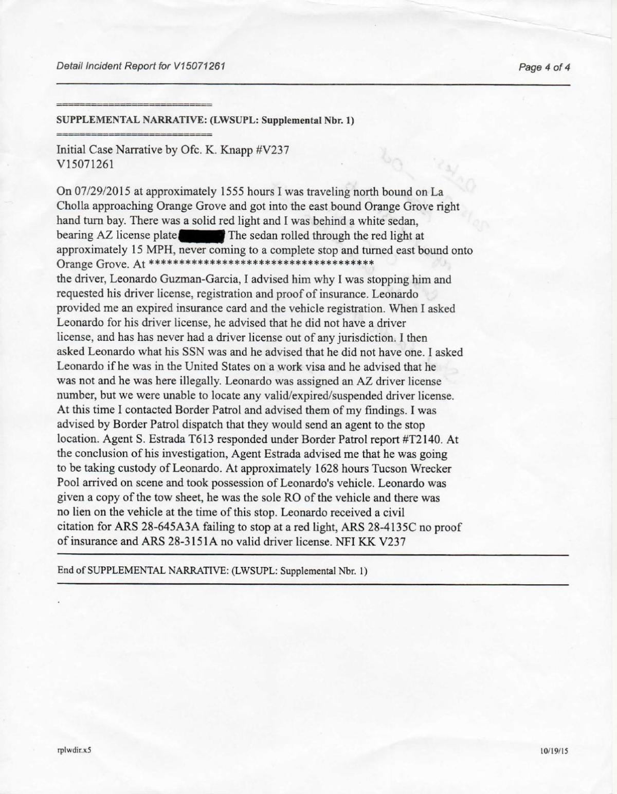 Narrative Oro Valley stop