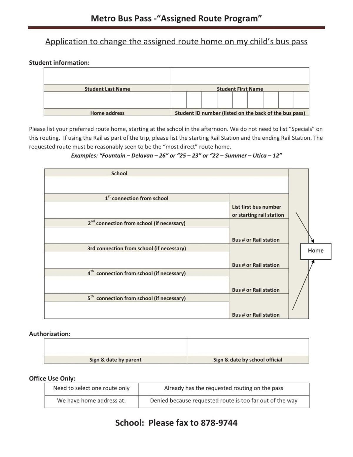 Request metro change form