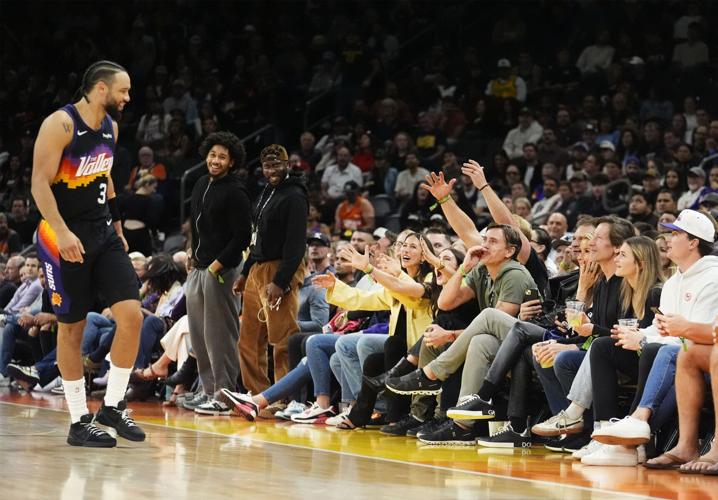 The fans cheer for Phoenix Suns forward Dillon Brooks (3) after making a basket against the Indiana Pacers during the second half at Mortgage Matchup Center on Nov. 13, 2025, in Phoenix.