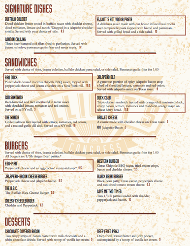 Elliott's menu