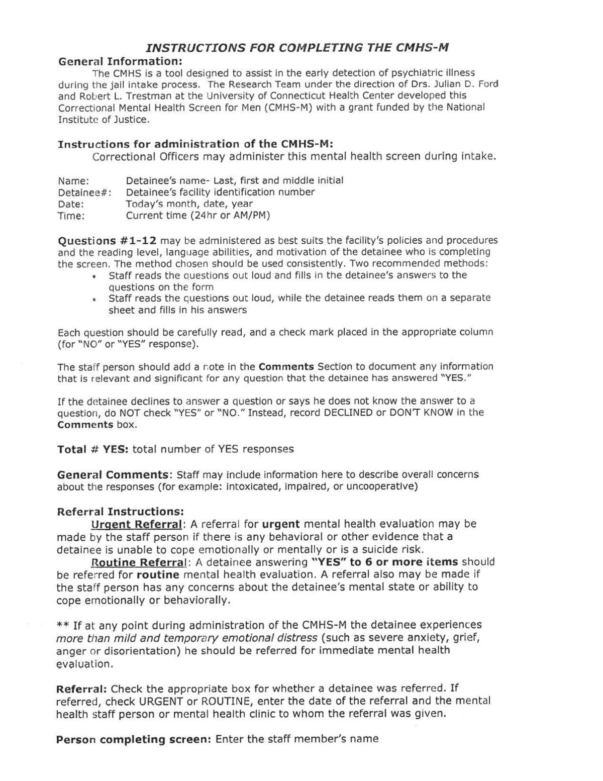 McLean County Jail Mental Health Intake for Men