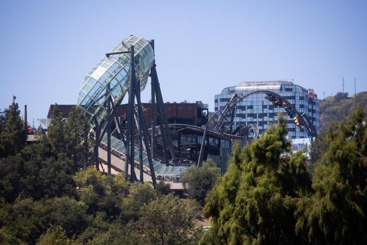 The Fast& Furious: Hollywood Drift roller coaster seen from the Toluca Lake neighborhood on Thursday, July 23, 2026 in Los Angeles, CA. The Fast& Furious: Hollywood Drift roller coaster at Universal Studios Hollywood has resulted in noise complaints from the surrounding neighbors and concerns over the screaming.
