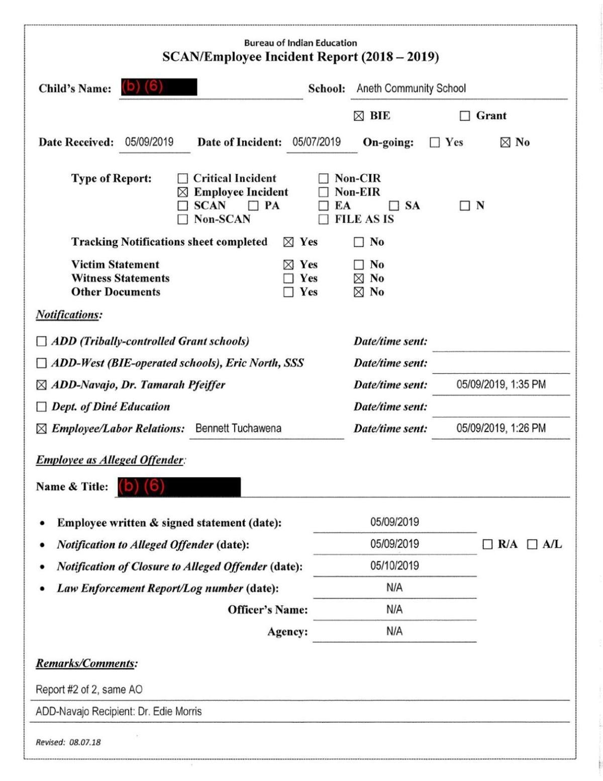 Redacted SCAN report: Aneth Community School