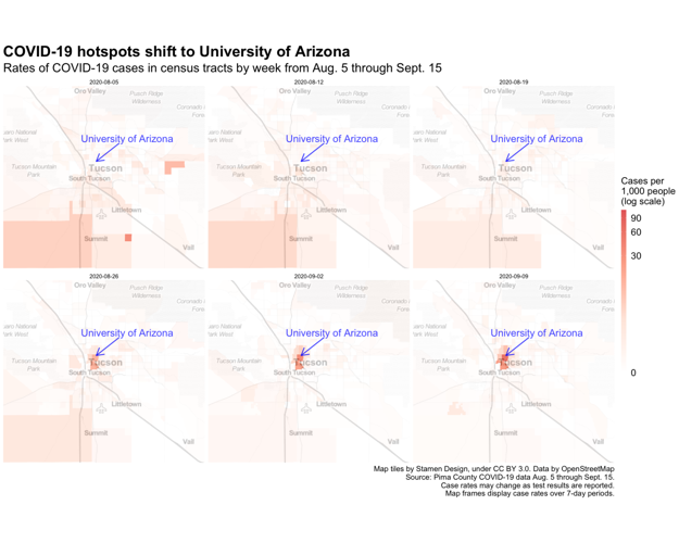 COVID-19 hotspots shift to University of Arizona Maps