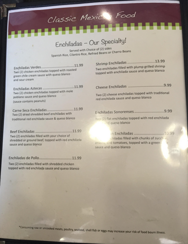 San Carlos Grill menu