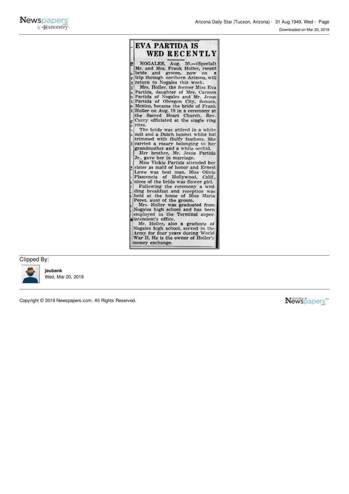 Arizona Daily Star article Aug. 31, 1949