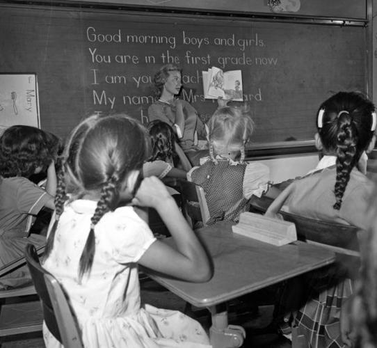 New teacher at first day of school in 1960