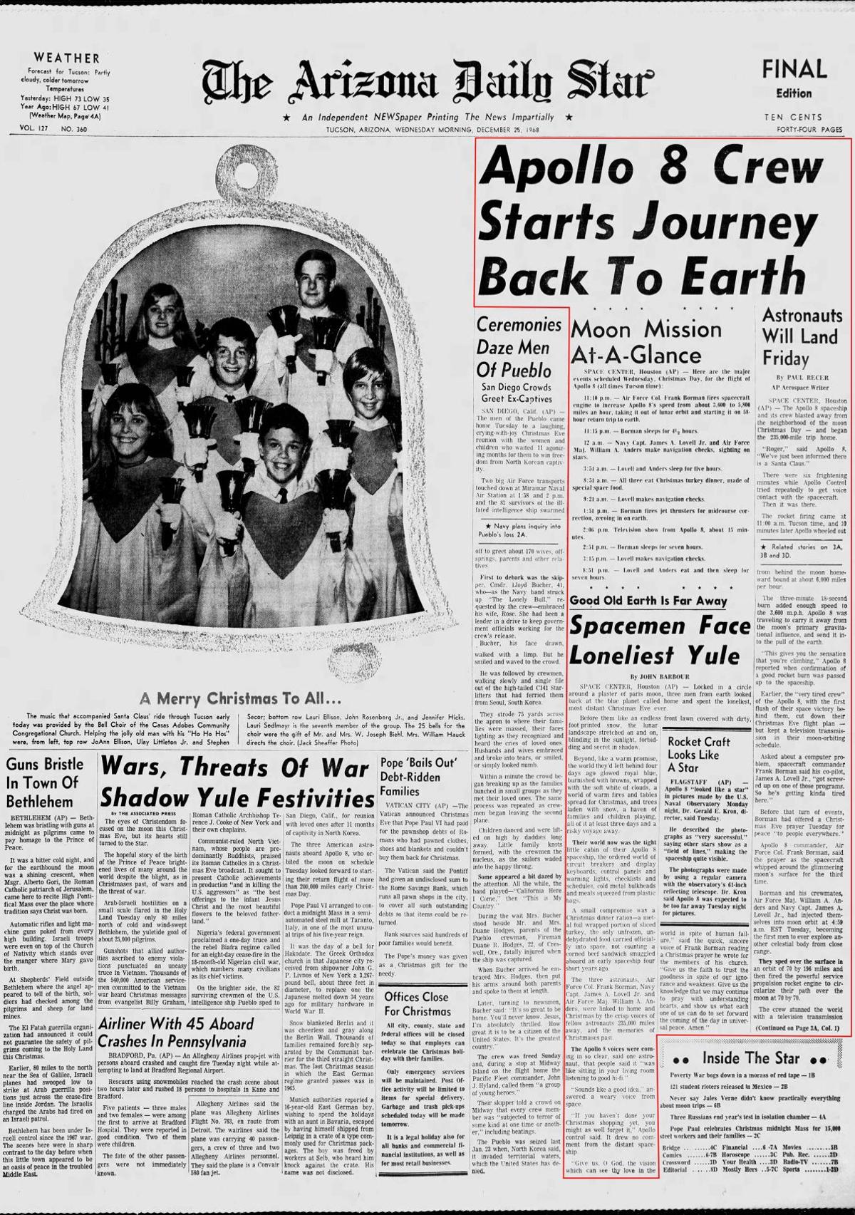 Dec. 25, 1968: Apollo 8 orbits the moon