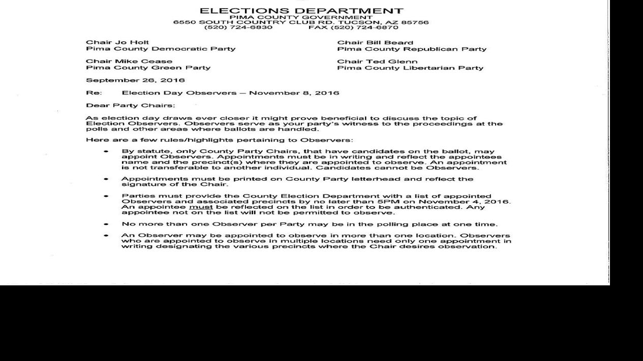 Election observers letter from Pima County
