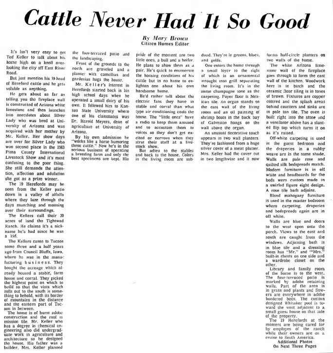 Tucson Citizen article: Cattle never had it so good