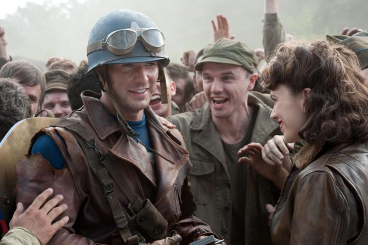 Steve Rogers (Chris Evans) supports his fellow soldiers in "Captain America: The First Avenger."